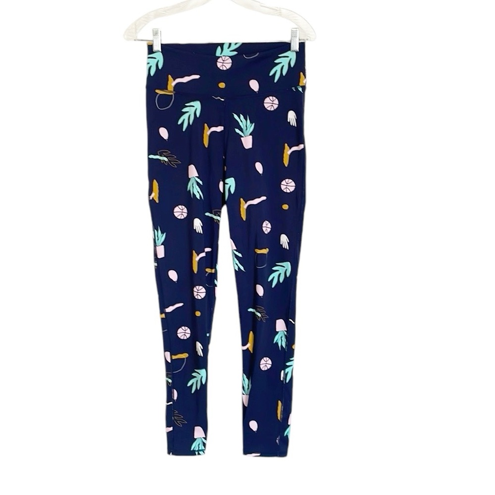 Comune Performance Blue Pink Plant Leaf Basketball Print Active Leggings size M